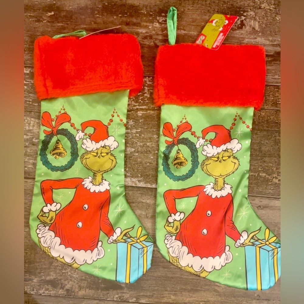 2 Grinch Christmas Stocking with Red and Green Design